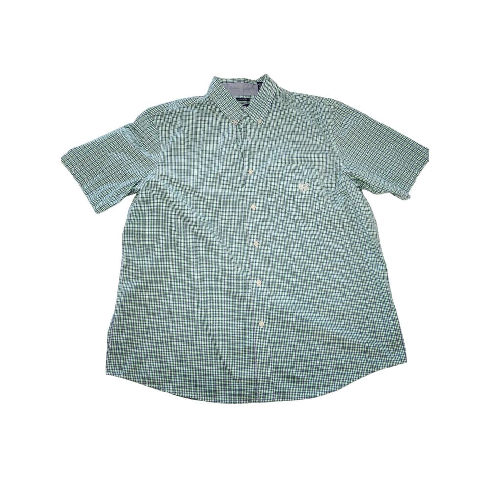 Chaps Men's Plaid Short Sleeve Button Down Shirt Mint Green Sz XL Preppy